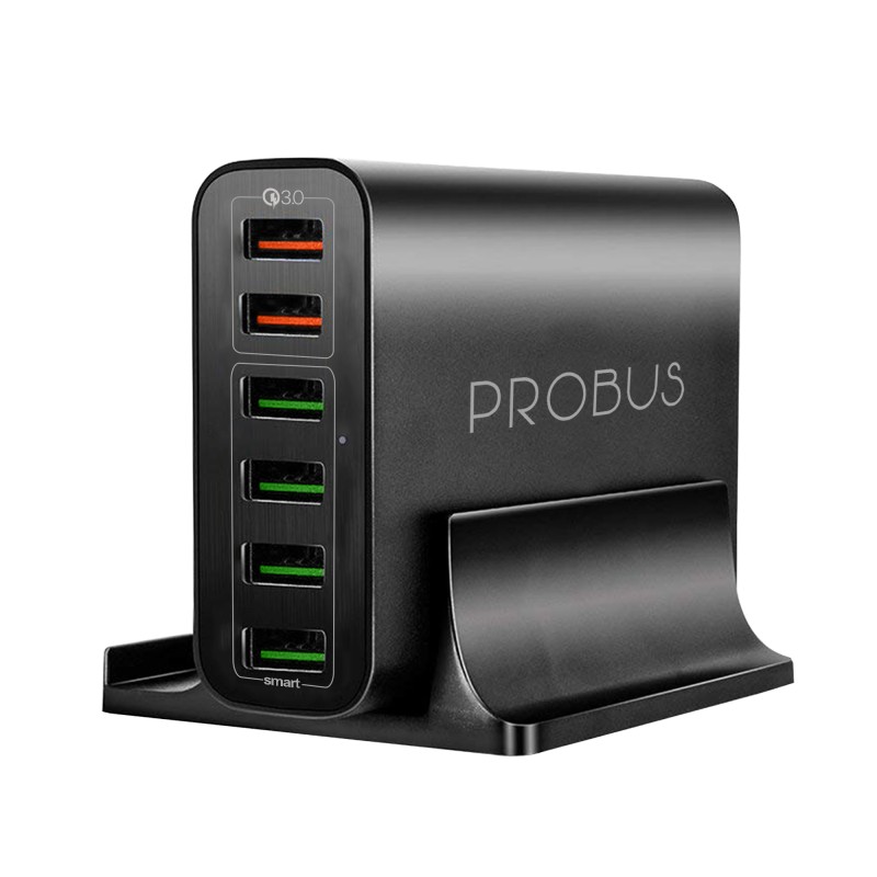 Probus Charging Hub with 6 USB Ports 12A/60W Qualcomm Quick Charge 3.0 Adapter with 6 Ports -USB Ports, iPhone, Android, MacBook