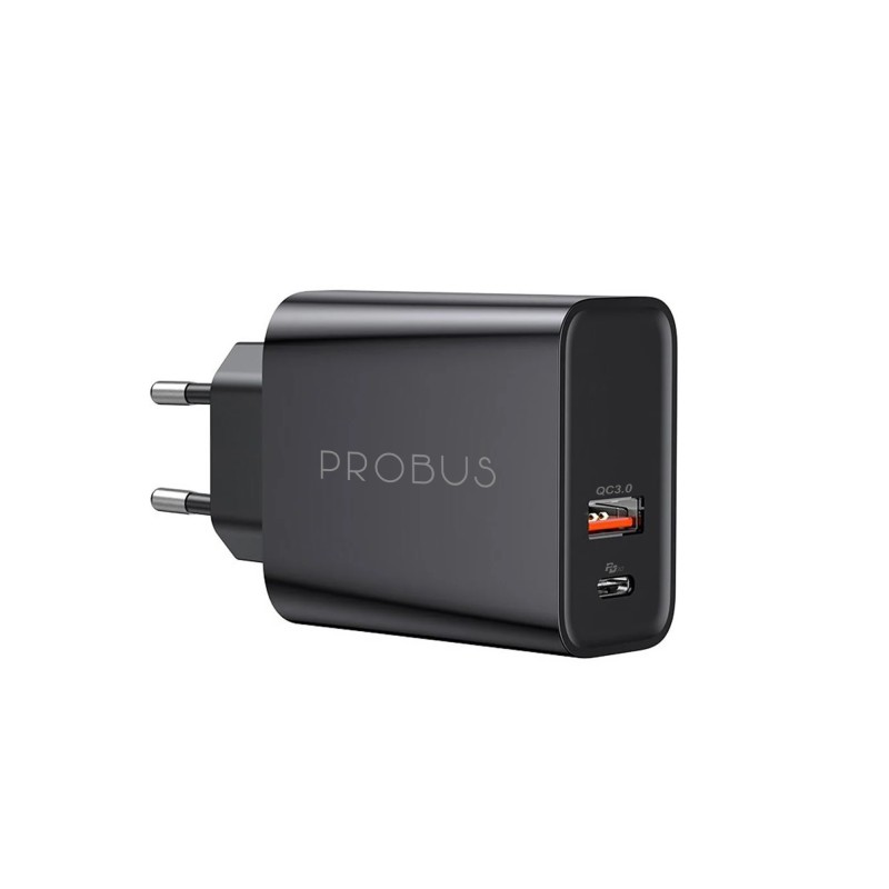 Probus 30W Fast Charger with Dual Output (USB+PD) Compatible with iPhone and All Mobile Smartphone | Black